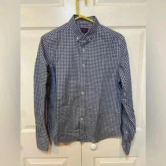 UNTUCKit Men’s Gingham Blue/Brown Long Sleeve‎ Dress Shirt- Small - NWOT - Picture 1 of 6